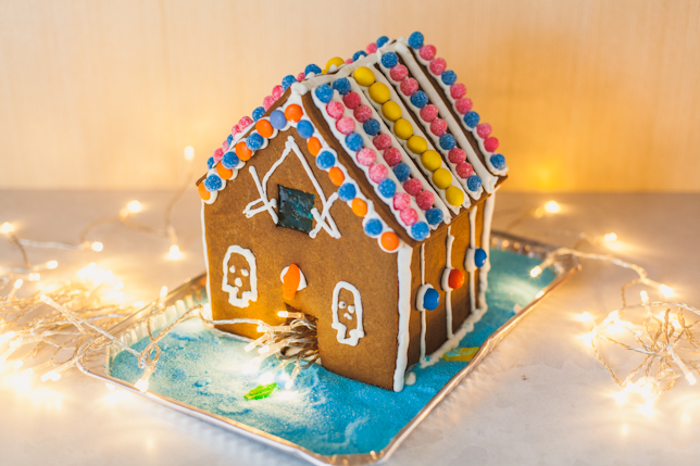 gingerbread house with sugar moat