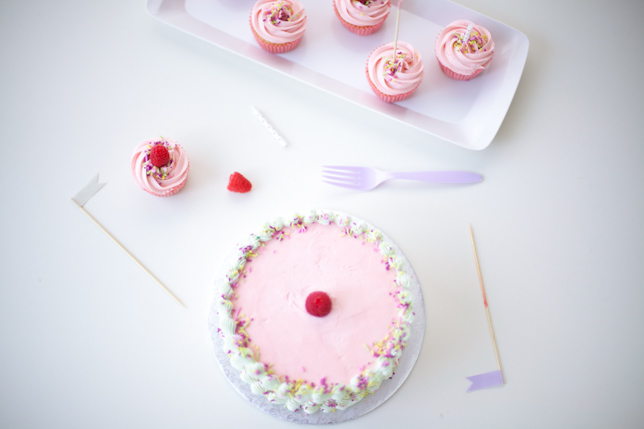 pink birthday cake and cupcakes - coco cake land