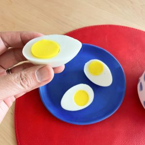coconut jelly eggs being held up