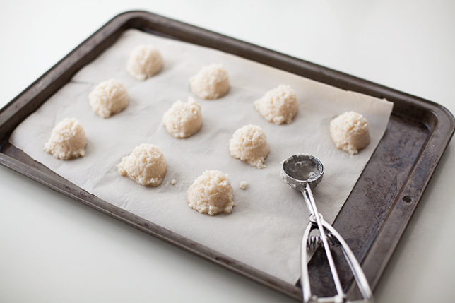 coconut macaroon cookies on baking sheet