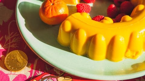 close up of vegan mango pudding