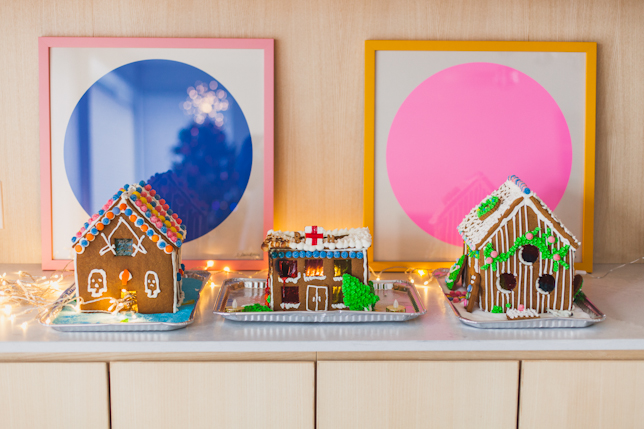 family of gingerbread houses