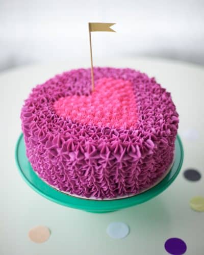 purple and pink ruffle heart cake