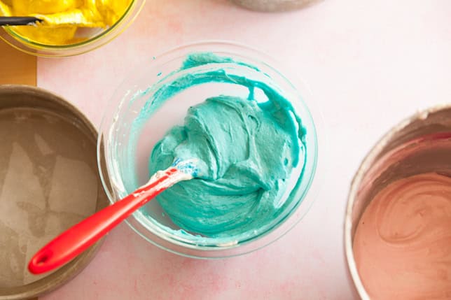 coloured cake batter for rainbow caticorn cake
