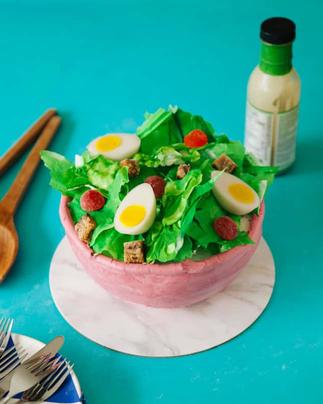realistic salad cake with jelly eggs