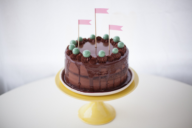 chocolate drippy cake with mint malt balls