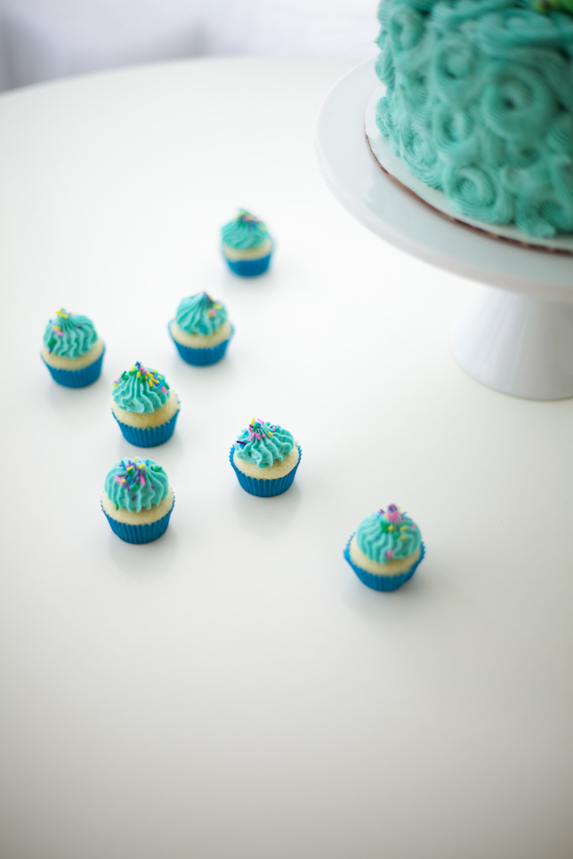 blue mini cupcakes with sprinkles