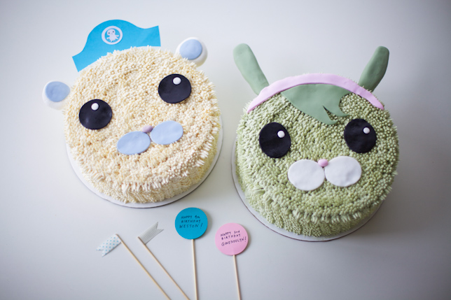 white bear and green bunny cakes