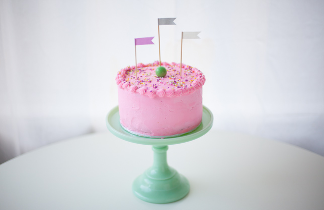 pink party cake with sprinkles - coco cake land
