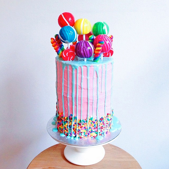 extra tall pink cake with gumballs - katherine sabbath interview on coco cake land