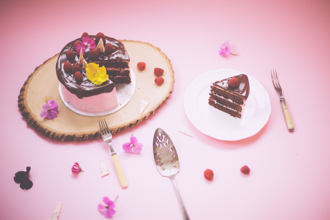 chocolate drippy raspberry brownie cake - coco cake land