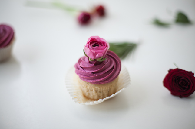fresh floral rose topped cupcake closeup