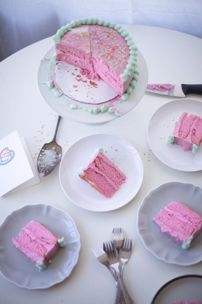 pink cake slices on a table