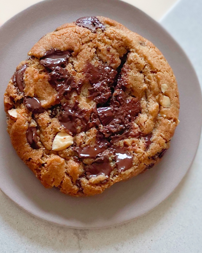 close up of vegan chocolate chip cookie